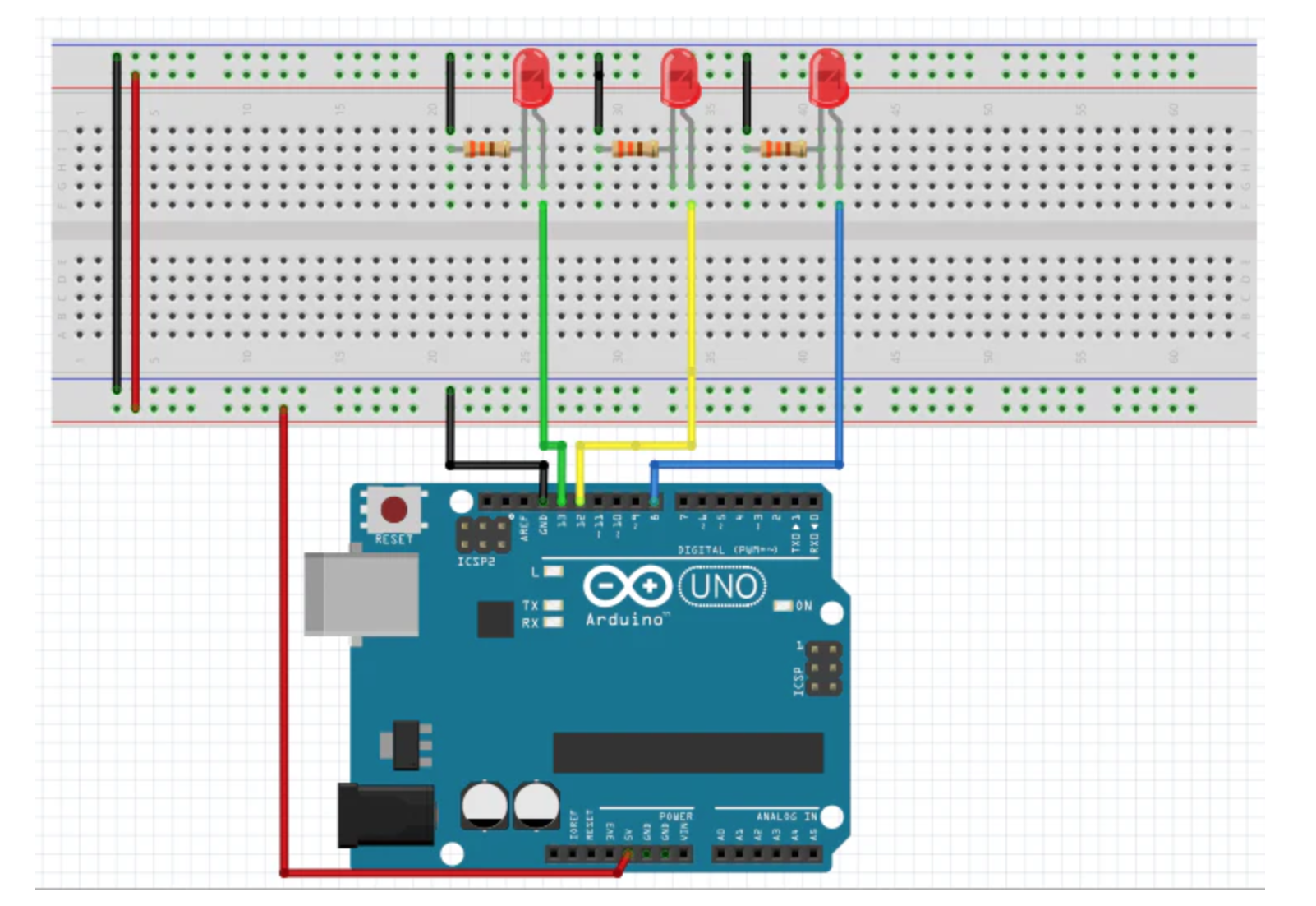 3 leds con arduino
