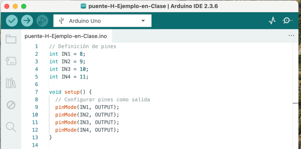 puente H ejemplo codigo