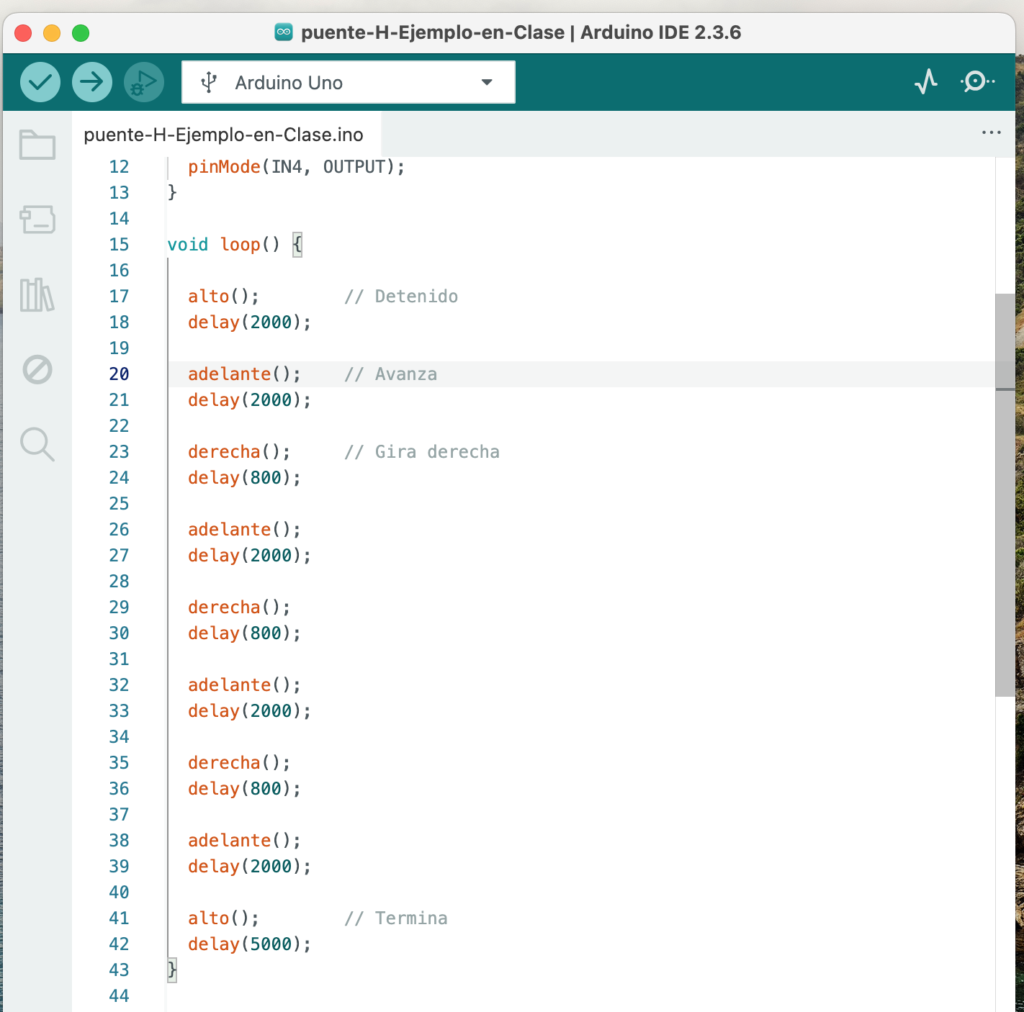 puente H ejemplo codigo a